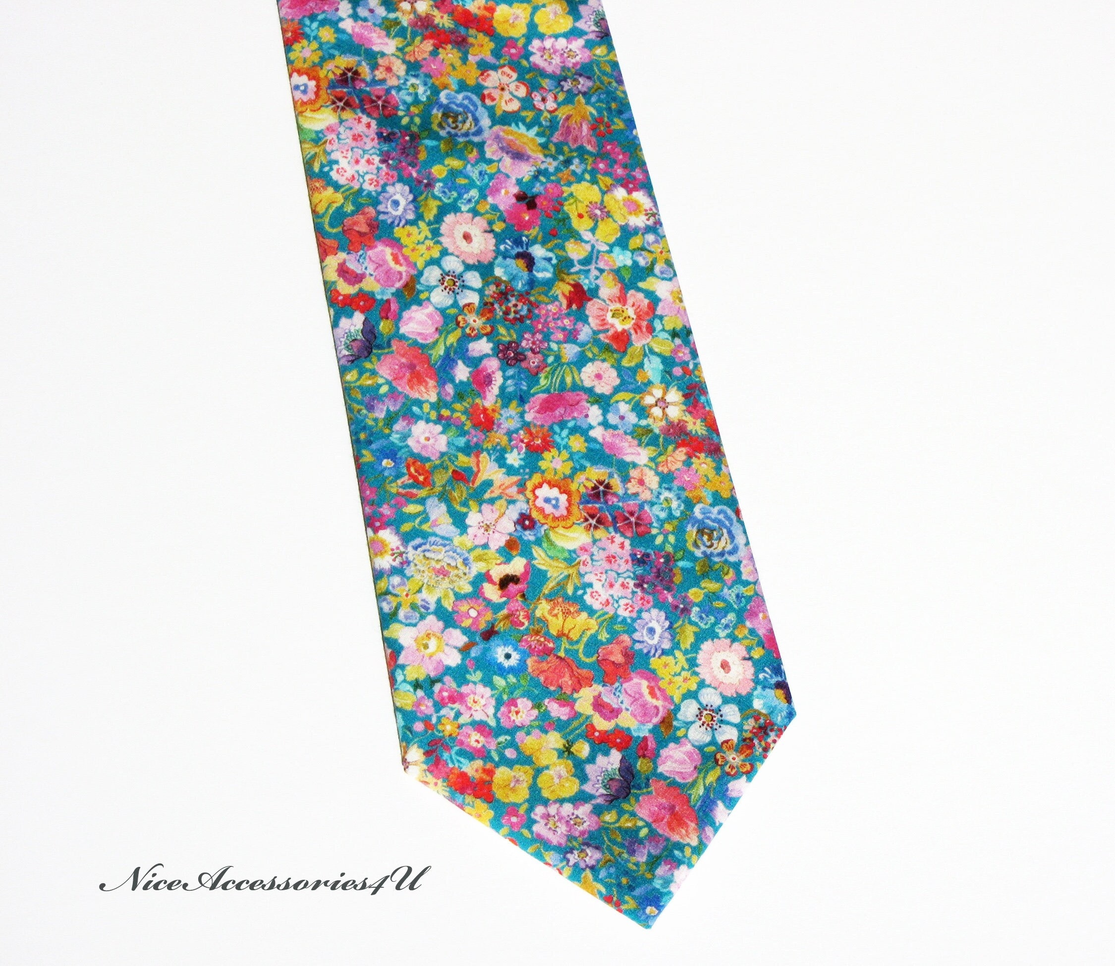 PJRYC Uomini Cravatta Oro Blu Verde Verde Floreale Floreale Cravatta da Sposa for Uomo Cravatta Blocco Hanky gemello Cravatta di Seta Set (Color