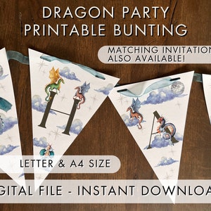 Printable Dragon Party Bunting, Downloadable Happy Birthday Banner, Instant Download
