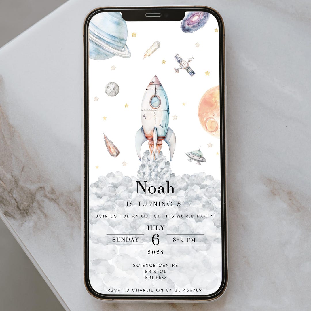 Editable Rocket Birthday Invitation โ Outer Space Party Invite ...