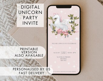 Digital Unicorn Birthday Party Invitation, Phone Unicorn Party Invite for WhatAapp, Fast Delivery