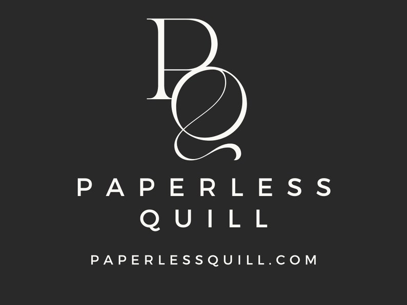 May include: A dark gray background with the white text "PQ" in a stylized font at the top. Below, the words "PAPERLESS QUILL" are displayed in a clean, sans-serif font. The website address "PAPERLESSQUILL.COM" is at the bottom.