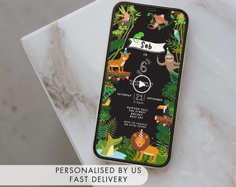 Animated Jungle Birthday Party Invitation, Phone Jungle Party Invite for WhatsApp, Fast Delivery