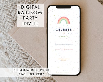 Digital Rainbow Birthday Party Invitation, Phone Rainbow Party Invite for WhatsApp, Fast Delivery