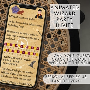 Animated Wizard Birthday Party Invitation, Phone Wizard Party Invite for WhatsApp, Fast Delivery zdjęcie 1