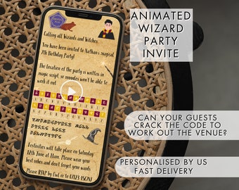 Animated Wizard Birthday Party Invitation, Phone Wizard Party Invite for WhatsApp, Fast Delivery