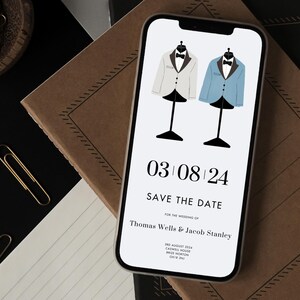 Digital His & His Save the Date, Telefono Gay Save the Date per WhatsApp, Consegna veloce
