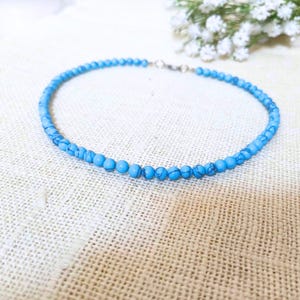 6mm Turquoise Necklace – Natural Gemstone Beaded Necklace, Handmade Healing Crystal Jewelry, Minimalist Boho Necklace, Gift for Her