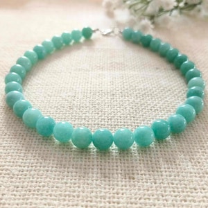 10mm Green Apple Jade Necklace – Natural Gemstone Beaded Necklace, Healing Crystal Jewelry, Handmade Elegant Necklace, Gift for Her