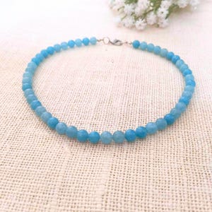 8mm Aquamarine Blue Necklace – Natural Gemstone Beaded Necklace, Healing Crystal Jewelry, Handmade Elegant Necklace, Gift for Her