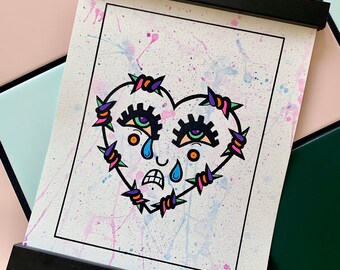 Crying Heart Tattoo Etsy