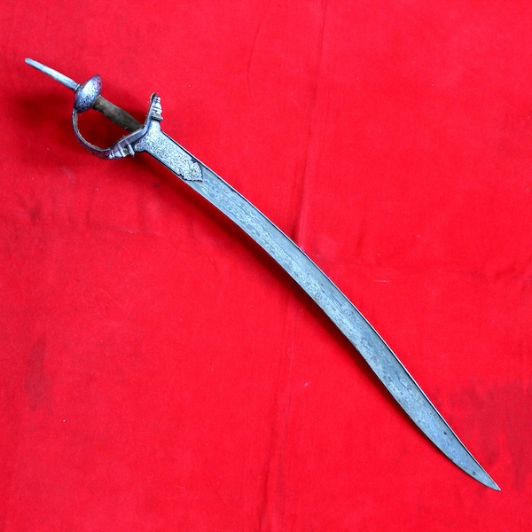 Indo Persian Mughal Sikh Rajput Silver Work Damascus Sossun Pata Khanda Sword