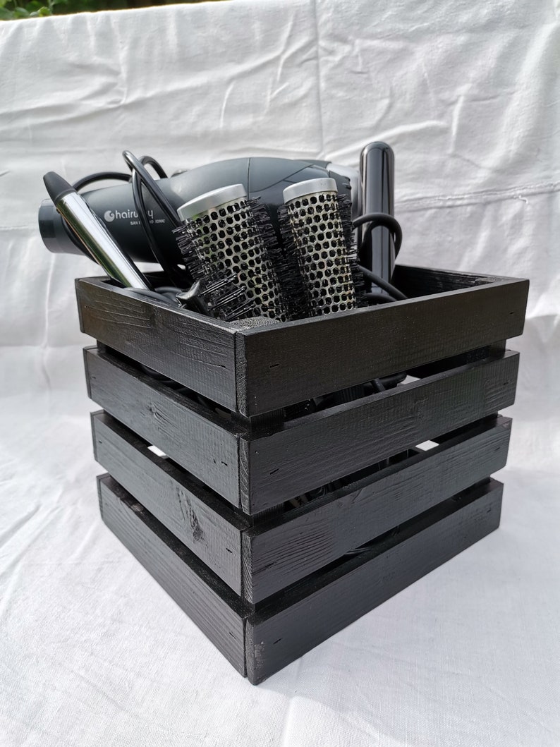 Rustic black wooden storage box makeup box hair tool box Etsy