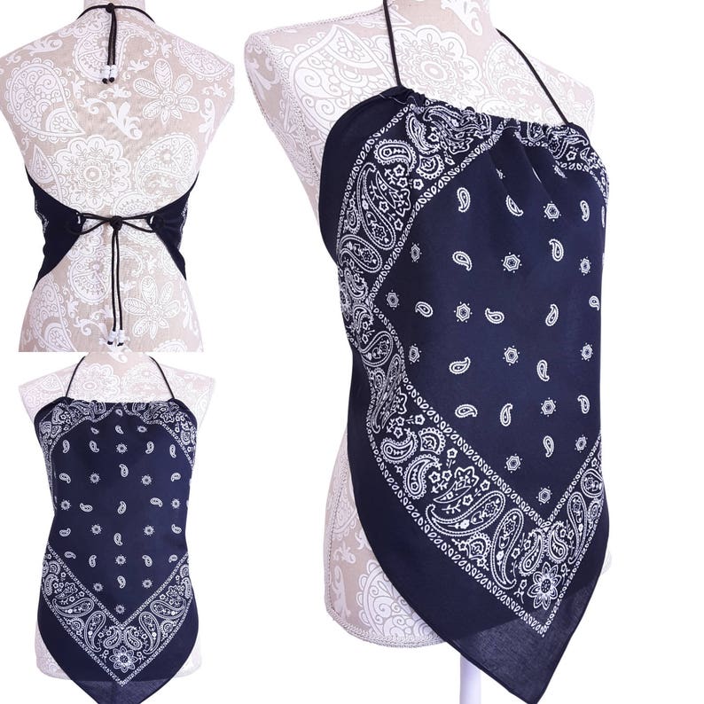 One Size New Casual Style Shirt Womens Clothing Bandana Halter Top Shirt Red Navy Blue /& Black
