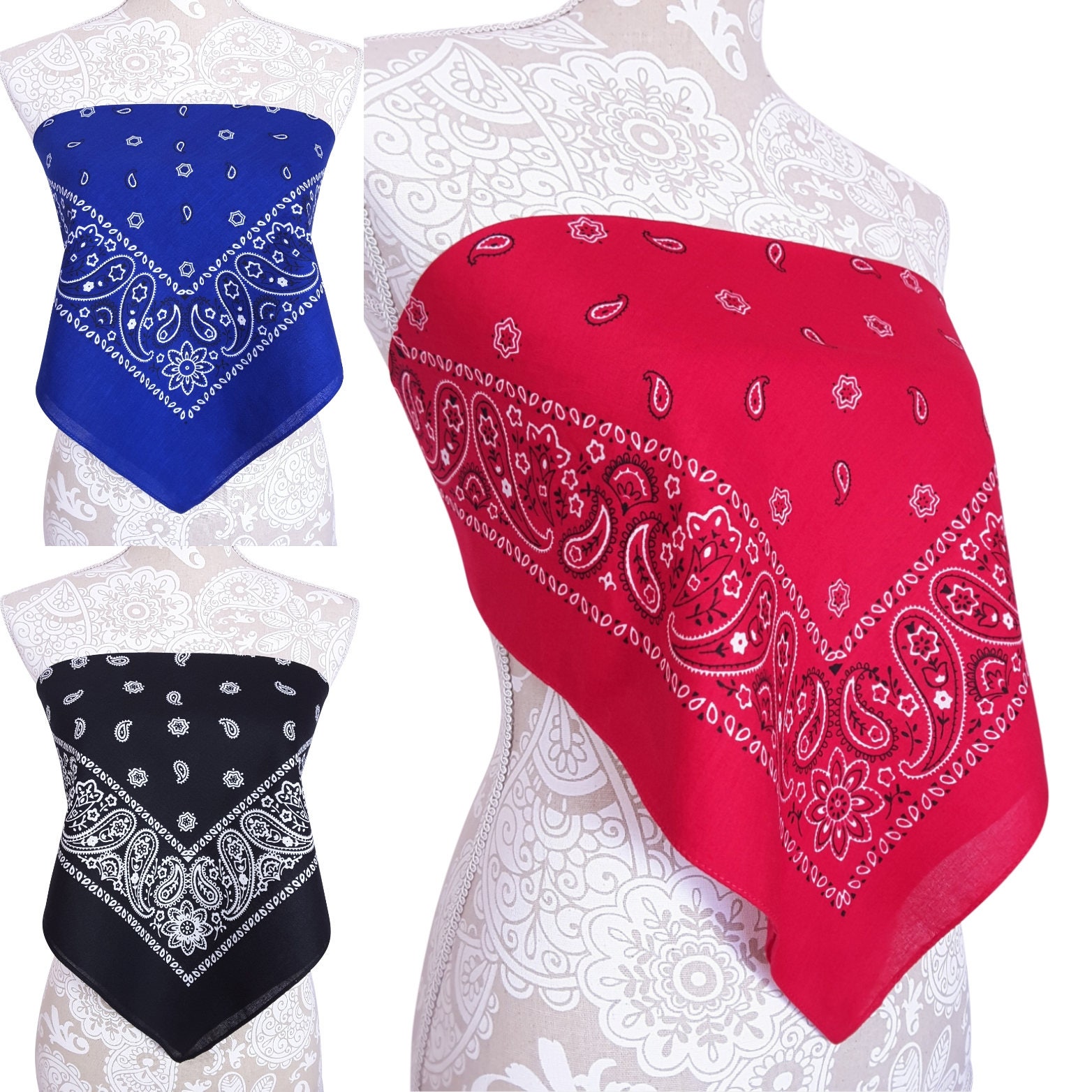 Bandana Crop Top Shirt Red Blue White Black & More Casual Etsy