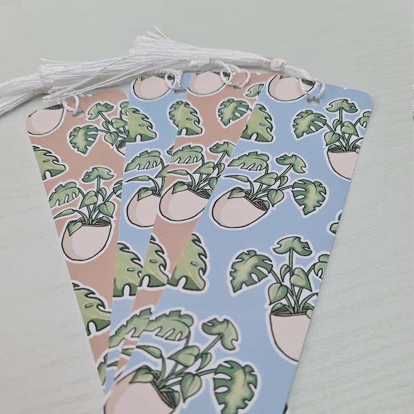 Monstera Plant 230gsm Bookmark with tassel - Leaf Nature, Pastel Aesthetic, Softgirl, Cottagecore, literature novel, book lover, reading.