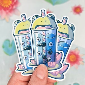 Linda pegatina de rana - Regalo amante de la rana / Té de burbujas / Pegatinas Deco / Arte Cottagecore / Papelería Kawaii / Pegatinas de hidroflask / Arte anfibio