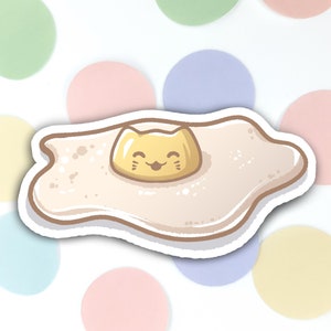 Egg Cat 3" Vinyl Sticker - Calcomanía mate Kitty, Bujo, Bullet journal, estética pastel. Pegatina Kawaii. Estética Softgirl. Comida linda. Planificador