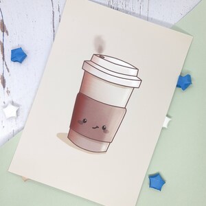 5x7 Coffee Art Print 230gsm / Kawaii Coffee House Wall Art / Linda decoración de cocina y comedor / Regalo de bebida caliente / Ilustración colorida /