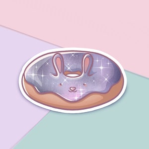 Kawaii 3" Matt Vinyl Aufkleber Galaxy Bunny Donut - Kawaii Kaninchen Laptop Tablet Aufkleber. Softgirl stilisiertes Essen, süß, Süßigkeiten, Kuchen. Süßes Geschenk.