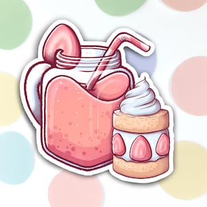 Pegatina de vinilo strawberry Smoothie - Calcomanía de pastel de bayas y crema, 3 pulgadas, Ilustración Kawaii, arte lindo, Bujo, bullet journal, planner fun