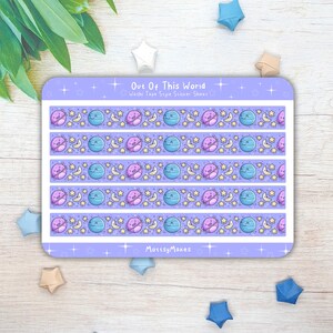 Out of this World Washi Tape Style Sticker Bogen - Kawaii Weltall und Galaxie Aufkleber - für Bullet Journaling, Bastelprojekte und Scrapbooking.