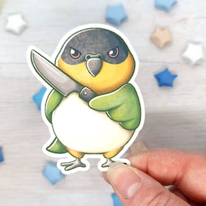 Pegatina de vinilo mate de 3" de loro / Calcomanía de caique de cabeza negra linda / Accesorio de monopatín troquelado / Regalo de papelería de pájaro divertido / Calcomanía de MacBook