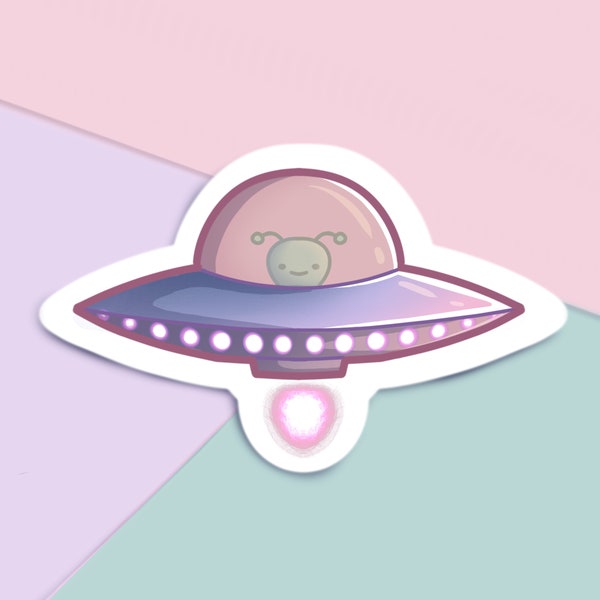 Kawaii UFO 3" Matte Vinyl Sticker - Water resistant Decal, Waterproof Laptop, Macbook, Ipad, Tablet Accessory, Scrapbook, Bullet journaling