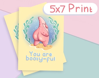 Starfish 5x7 Print - 230gsm Illustration Print, Kawaii Art, pastel aesthetic sea creature, ocean marine, high quality funny art. Cute art.