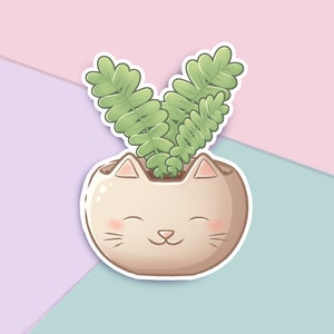 Kitty Cat Plant Pot 3 "adesivo de vinil fosco - lindo laptop à prova d'água, decalque para tablet. Bujo, álbum de recortes, planejador, Bullet Journal. Kawaii.