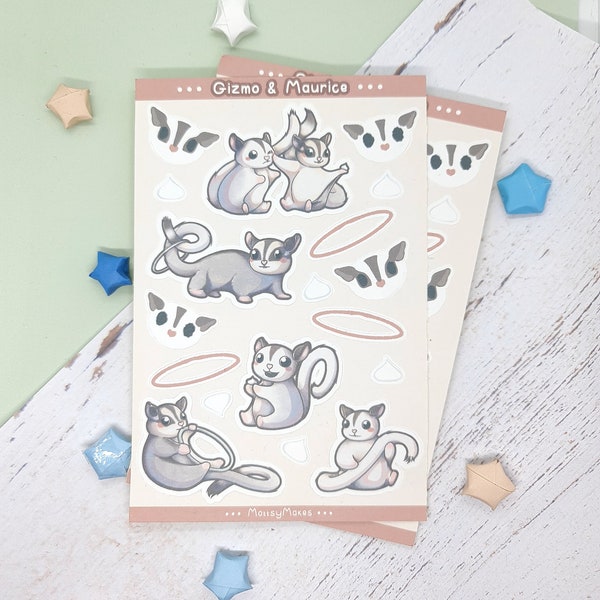 Sugar Glider stickers 6x4 sheet 18 pcs | Pet Owner Cute Stationery | Animal Lover journal Stickers | Bujo Planner Sheet | Kawaii Marsupials