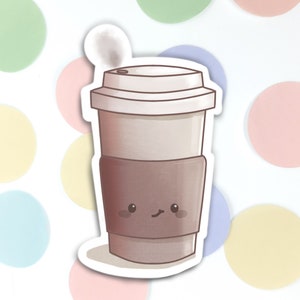 Koffie vinyl sticker 3" | Leuke sticker café waterfles | Kawaii laptop- en MacBook-accessoire | Gestanste hydroflask-sticker | Bujo Planner |