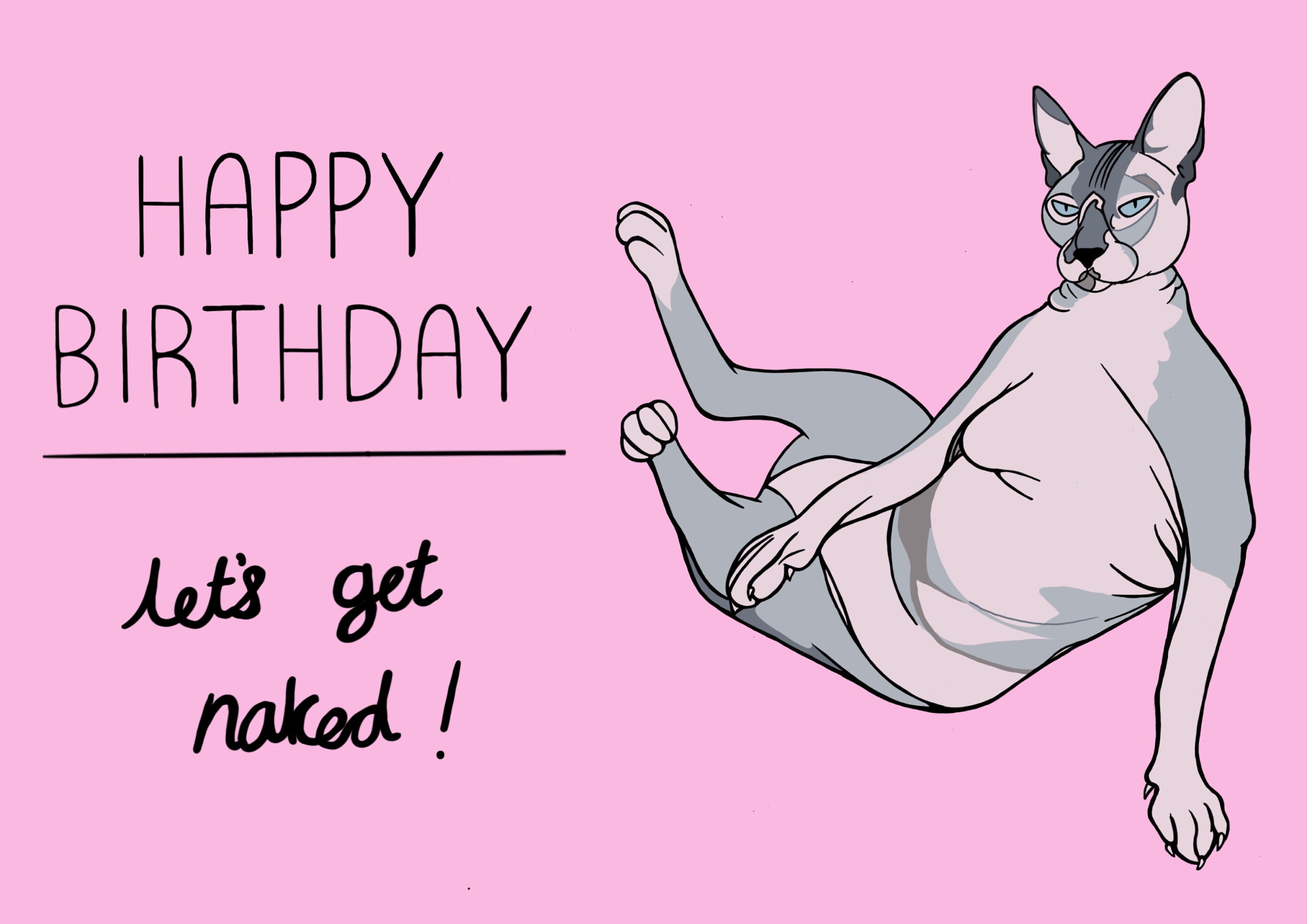 Funny Hairless Cat Birthday Card happy Birthday Lets Get Etsy