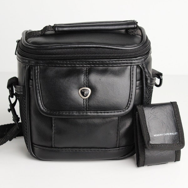 Vintage ICON Camera Bag for Point-and-Shoot Digital Camera with Shoulder Strap and Memory Card Wallet