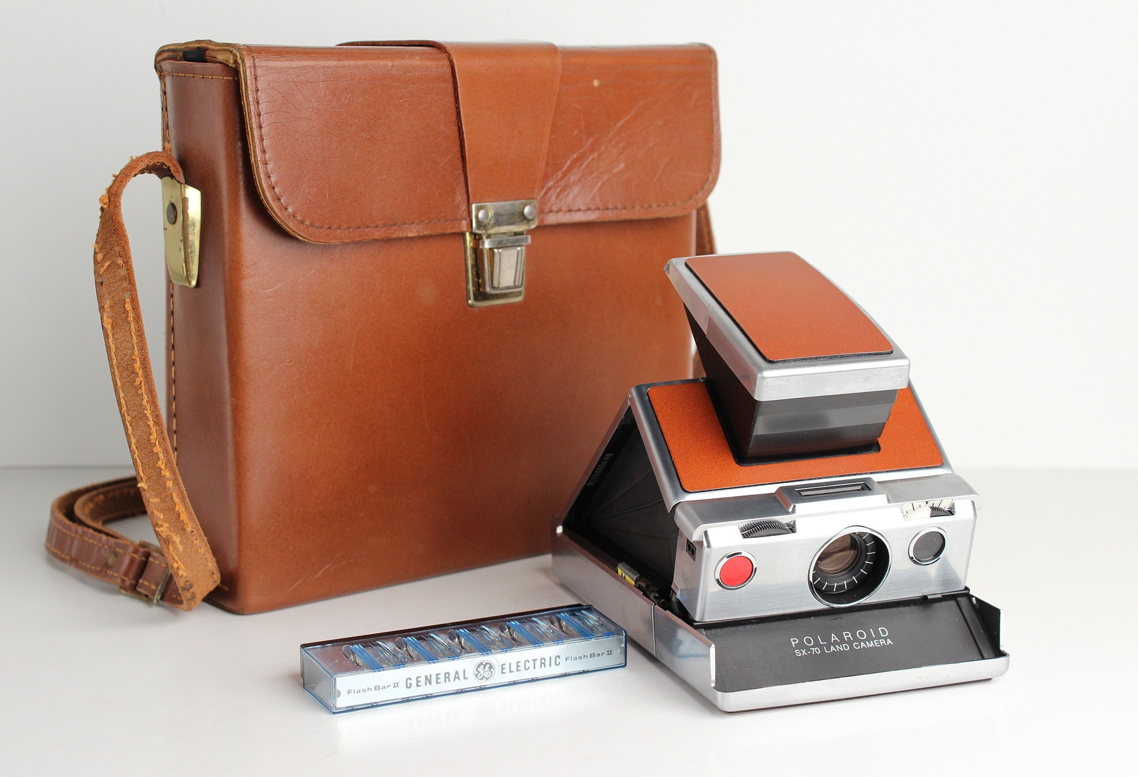 Vintage Polaroid SX-70 Land Camera Brown Leather Folding Instant