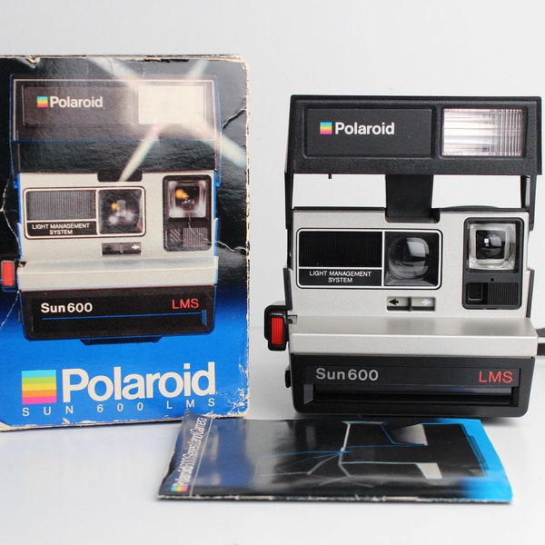 Vintage POLAROID SUN 600 LMS Instant Film Camera - Works - comes with Box and Manual!