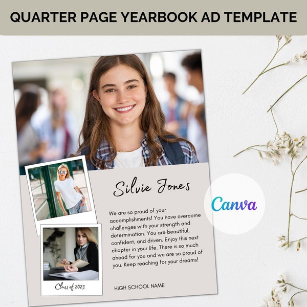 Yearbook Ad Quarter Page Canva Template Quarter Page Middle School ...