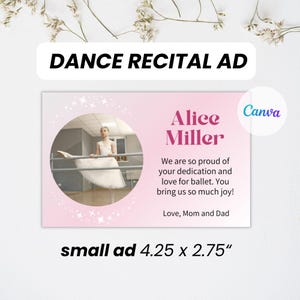 Small Pink Dance and Ballet Recital Ad: Editable Canva Template 4.25 x 2.75 (Business Card Size)
