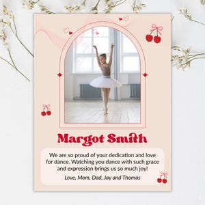 Quarter Page Dance Recital Ad Template with Cherries & Hearts | Ballet Program Ad Editable Canva | Cute Printable Parent Message
