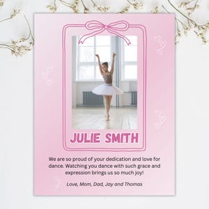 Quarter Page Dance Recital Ad Template with Bow & Hearts | Ballet Program Ad Editable Canva | Cute Pink Printable Parent Message
