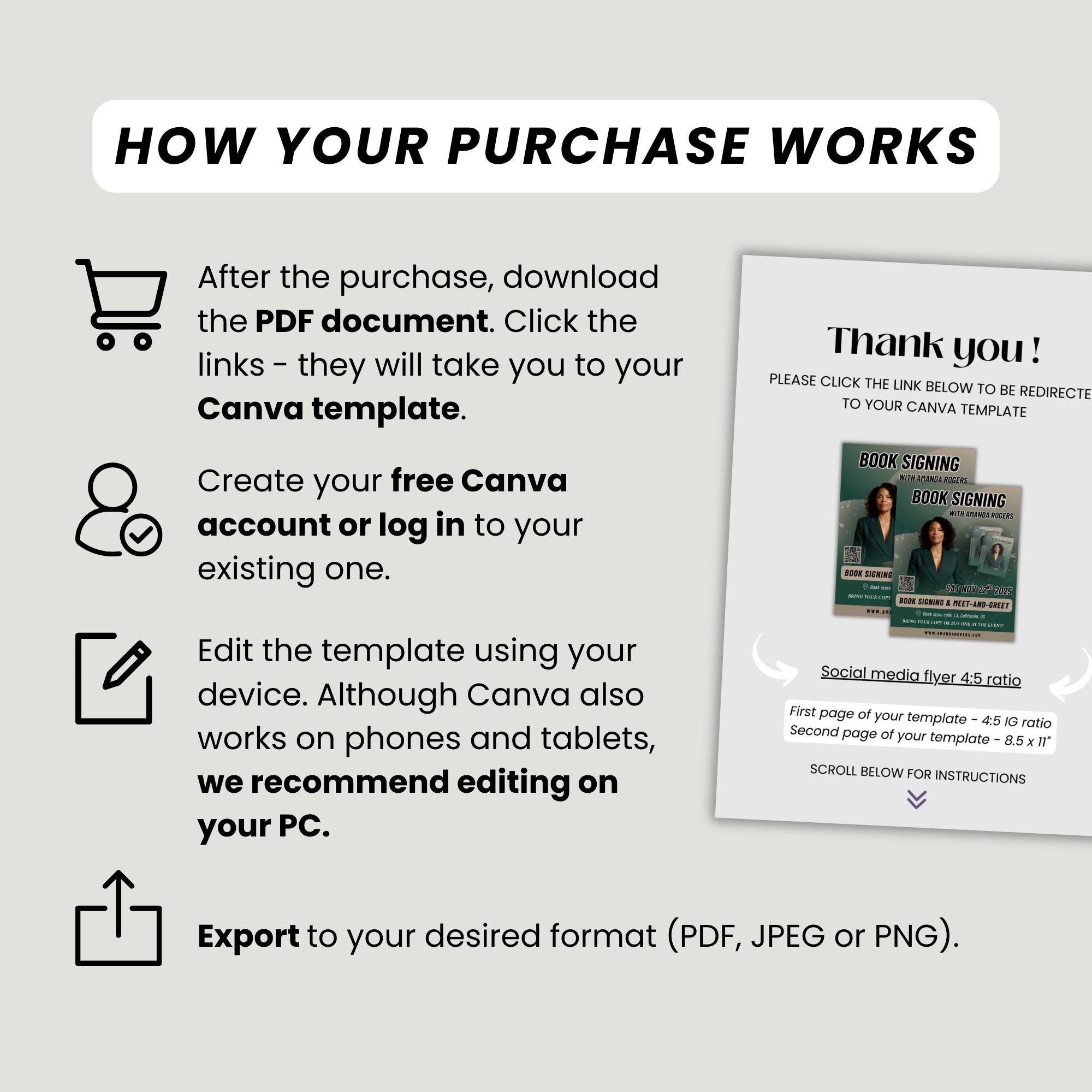 Book Signing Flyer Canva Template Editable Modern Author Promo Flyer ...