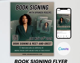 Book Signing Flyer Canva Template Editable Modern Author Promo Flyer Book Release Marketing DIY Social Media Flyer for Book Launch Signing