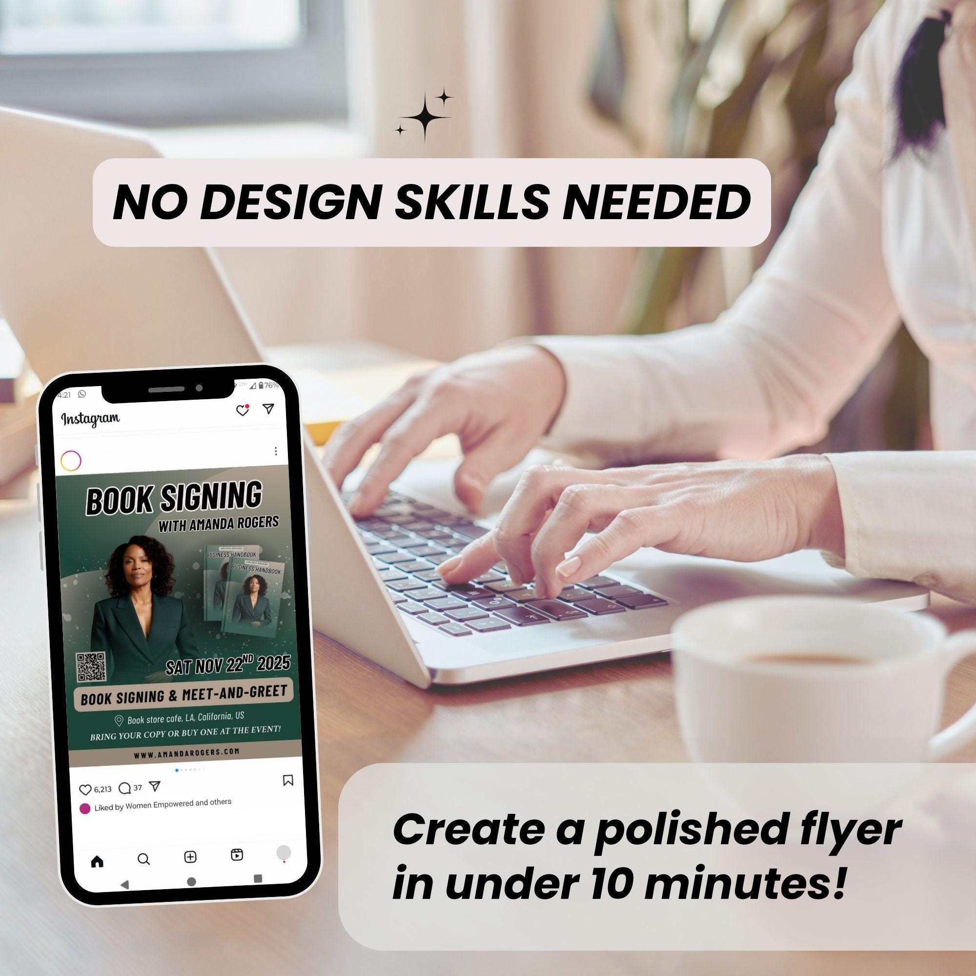 Book Signing Flyer Canva Template Editable Modern Author Promo Flyer ...
