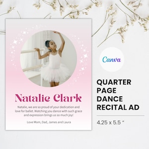 Kwart pagina Advertentie dansoverweging Canva-sjabloon Roze ballerina dans overweging advertentie eerbetoon dansprogramma flyer één foto ballet overweging advertentie