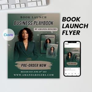 Book Launch Flyer Canva Template Editable Modern Author Promo Flyer Book Release Marketing DIY Social Media Flyer for Book Launch