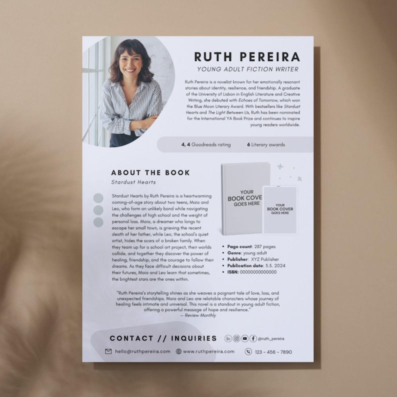 Writer Layout Inspiration Editable Author Media Kit Template | Canva Author Press Kit, Book ...