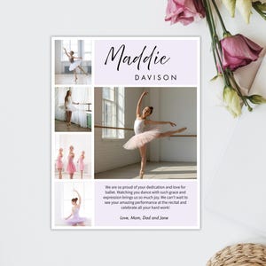May include: A ballet-themed photo collage featuring a dancer in a white leotard and pink tutu. The collage includes multiple images of the dancer in various poses, with the name "Maddie Davison" displayed prominently.