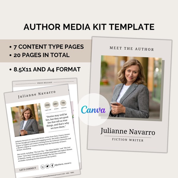 Author Media Kit Template Canva Author Press Kit Book Promotion Book Media Kit Book Launch Press Release Book Sell Sheet Writer Media Kit