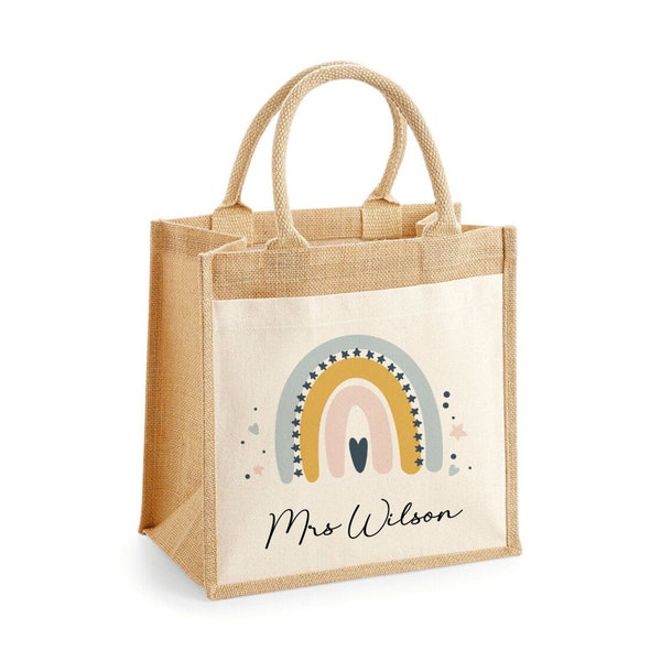 Personalised Teacher Tote Bag, Gift For Teacher, Lunch Bag, Book Bag, Custom name carry bag, Assistant teacher, Jute Bag, Thank You Gift