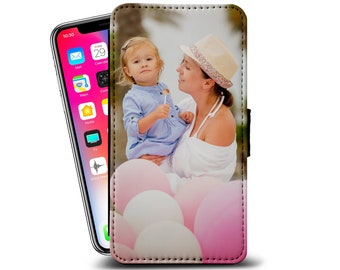 Custom Photo Flip Case Faux Leather Wallet Phone Cover with Card Inserts, Personalised Phone Case For iPhone 15 14 13 12 11 Pro Max