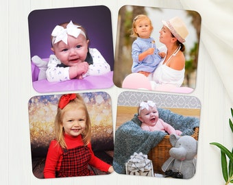 Personalised Coasters Set of 4 Photo Coasters Custom Printed Wooden Square, High Gloss